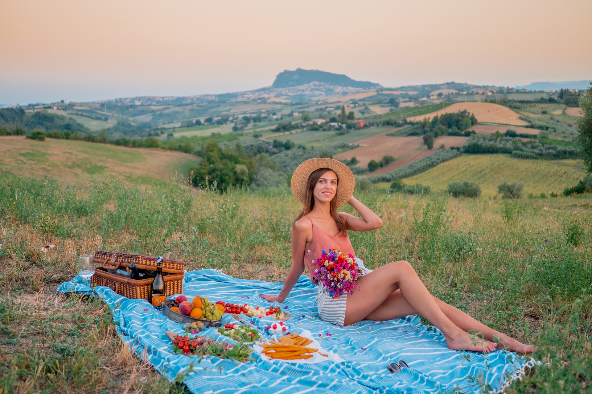 Panoramic photo picnic in Romagna hills near Rimini